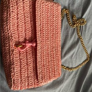 Rebecca Minkoff Pink Woven Crossbody with Gold Chain